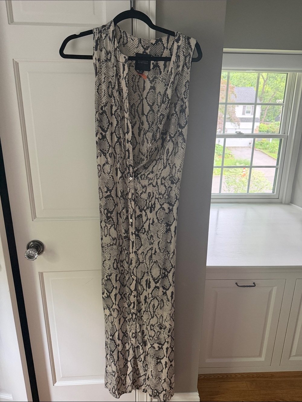Barneys New York Black and Cream Snake Print Dress